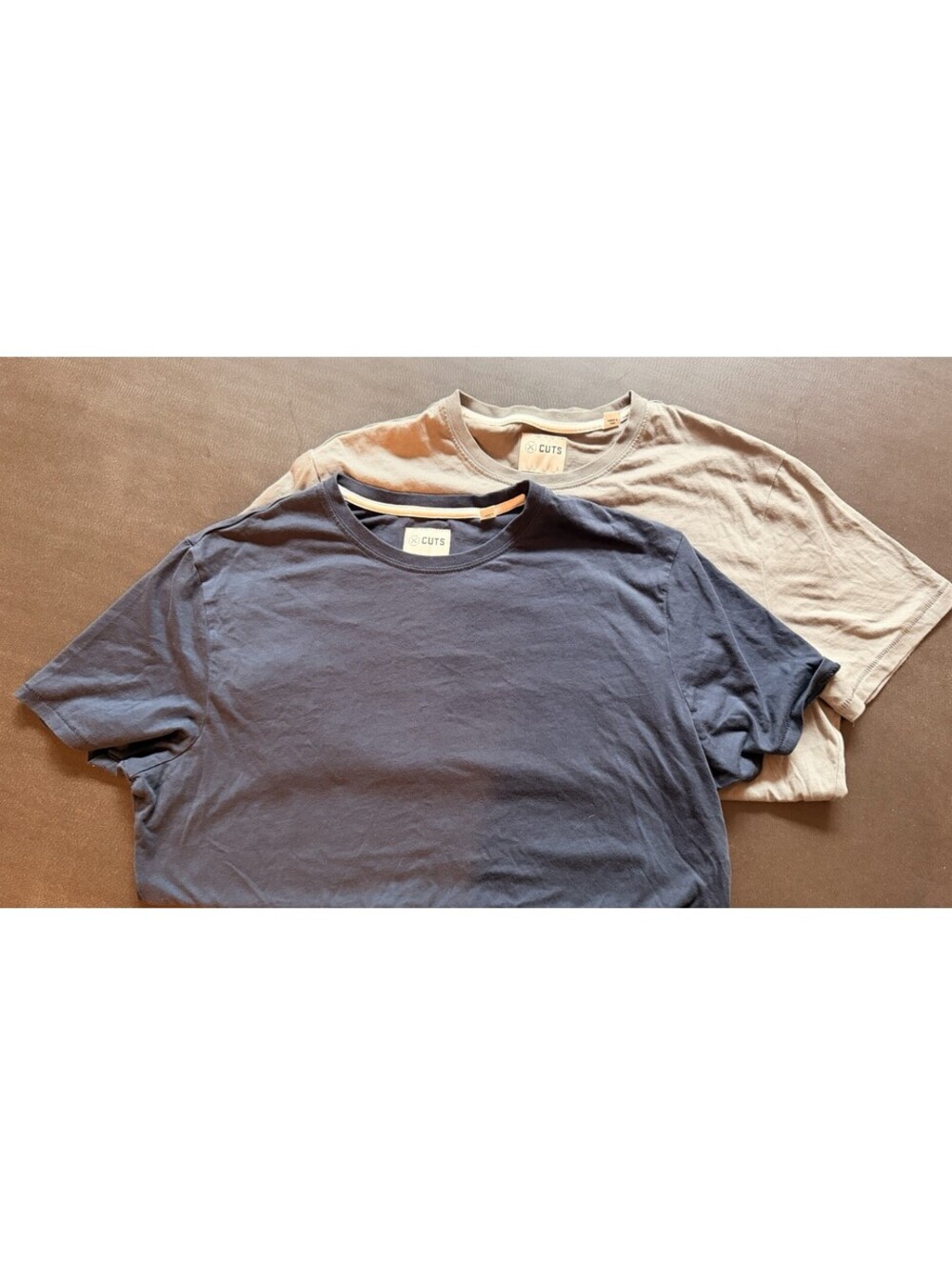 *TWO* Cuts Clothing Shirt Mens Elongated Tee Crew Neck Pima Cotton Blue Gray Lg
